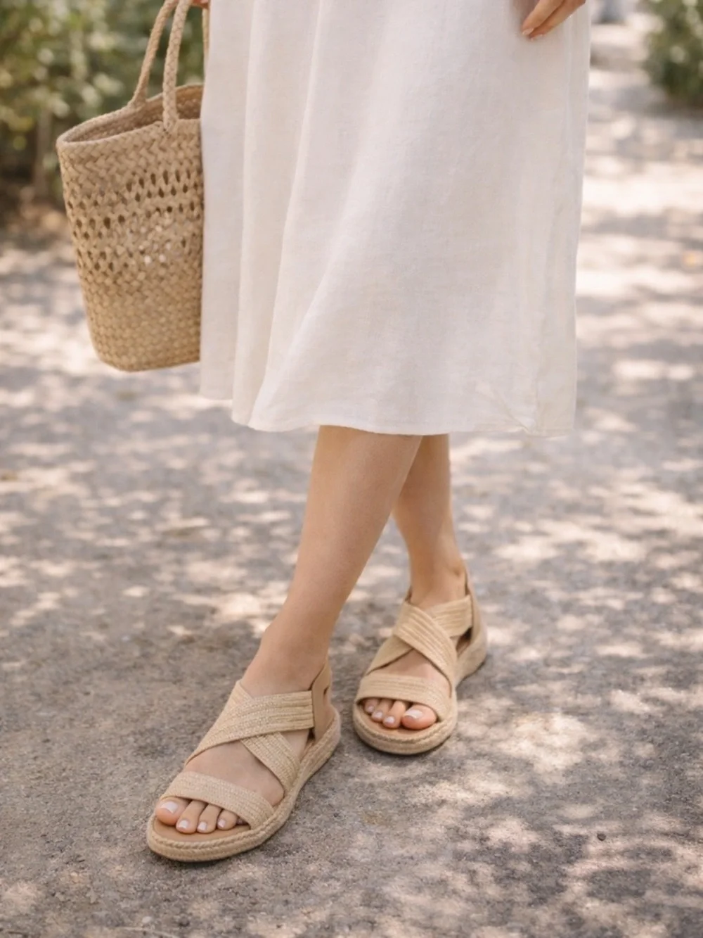 Marc Fisher Tan Espadrille Sandals 🌴 Woven Straps Summer Resort Coastal Chic
